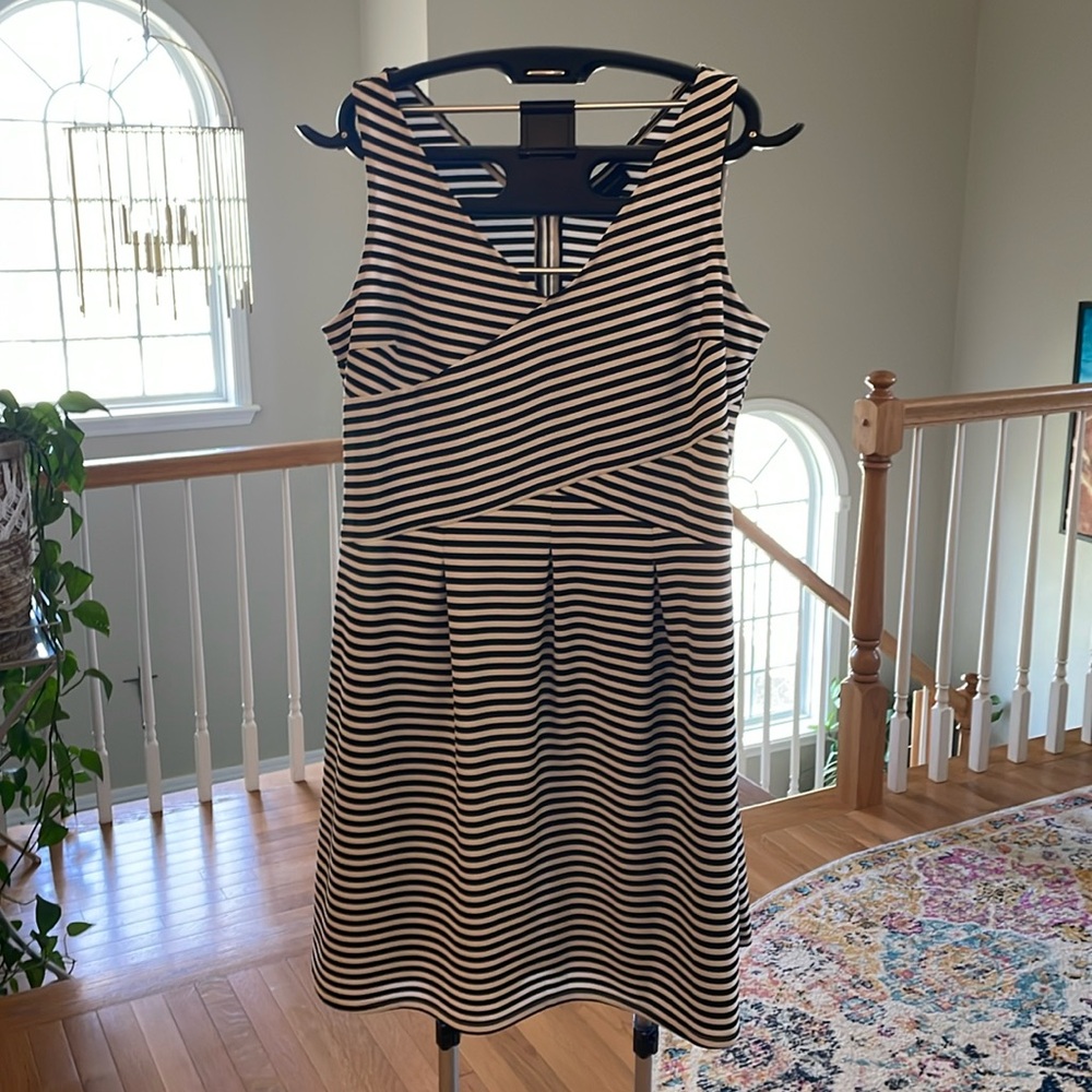 Navy and white stripe sleeveless dress size 18